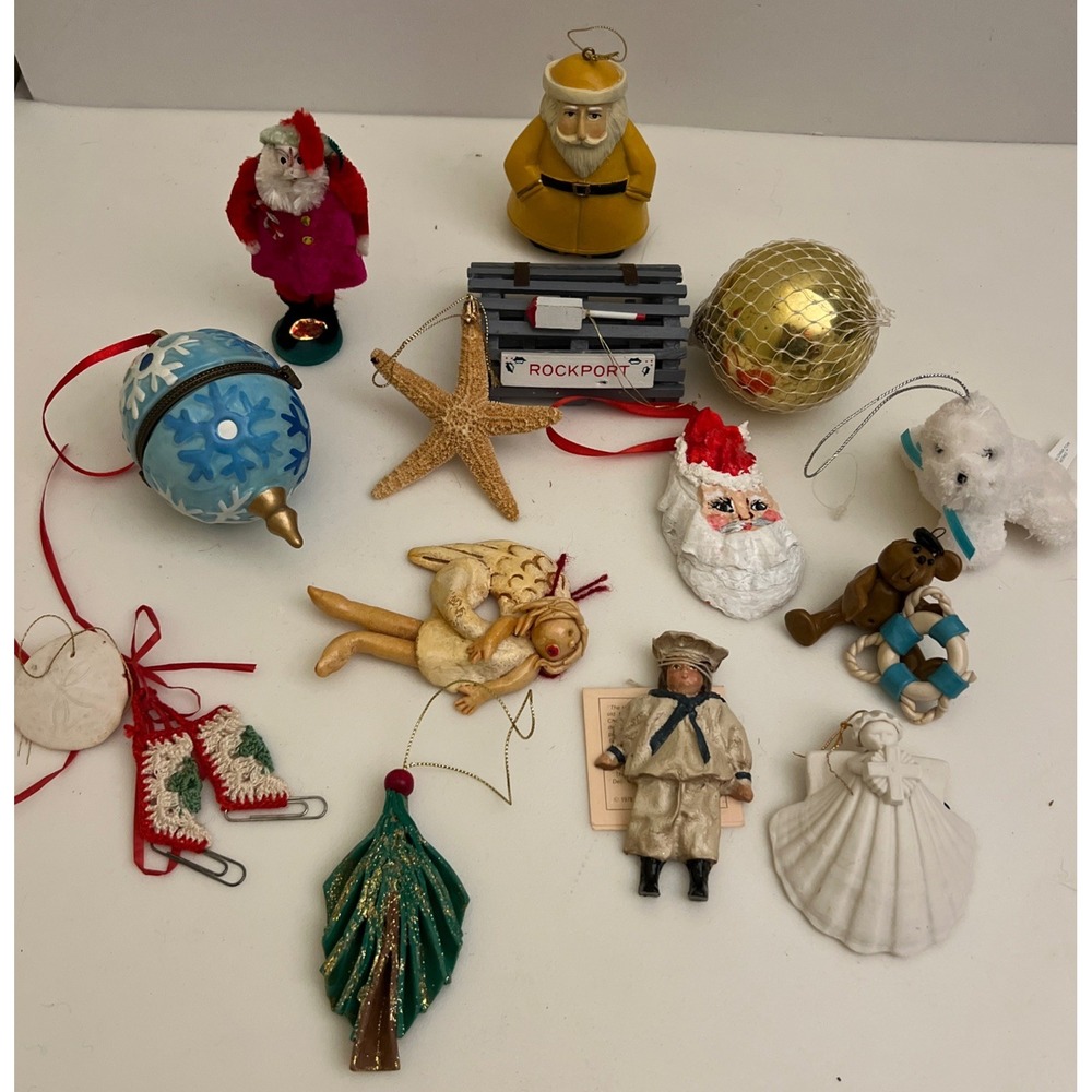 Nautical‎ Beach Sailor  Christmas Ornaments Lot Of 16 And Santa Lighthouse